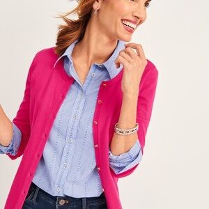 Talbots Fuchsia button up Crewneck Cardigan